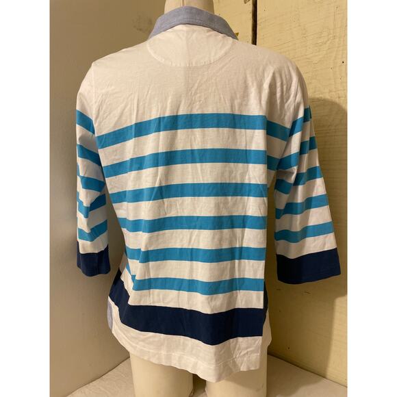Orvis Womens Size Large Blue Striped Golf Polo Lady's Pima Cotton Beach - Picture 2 of 8